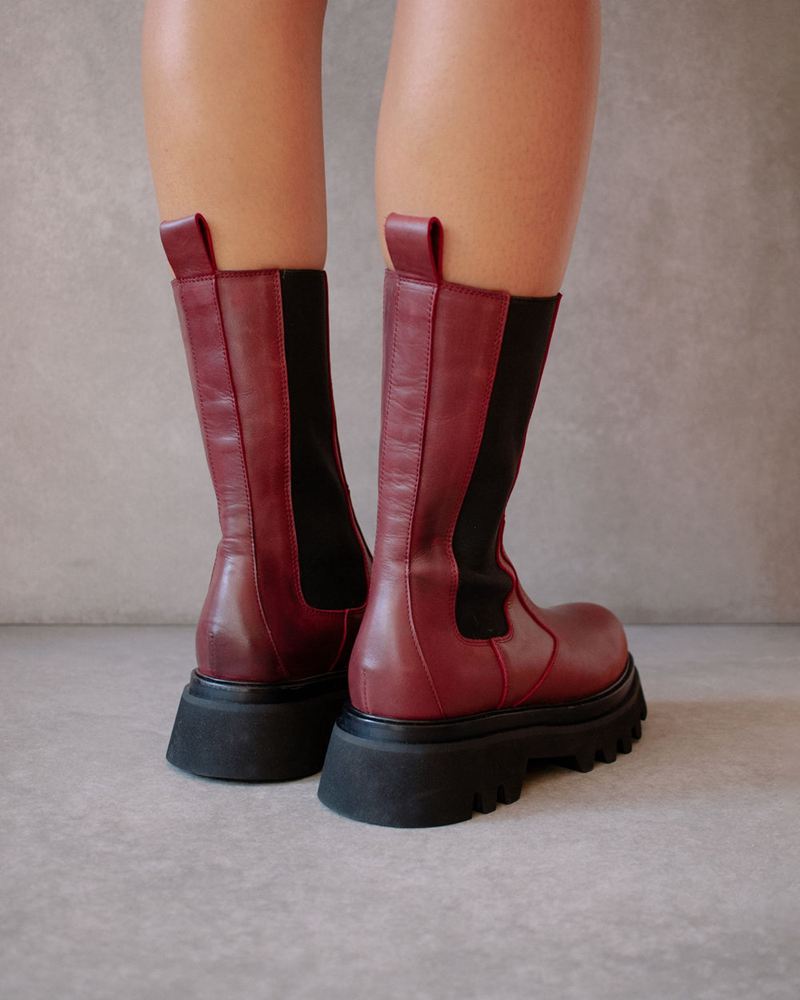 Burgundy Alohas All Rounder Leather Women's Chelsea Boots | YRISG5274