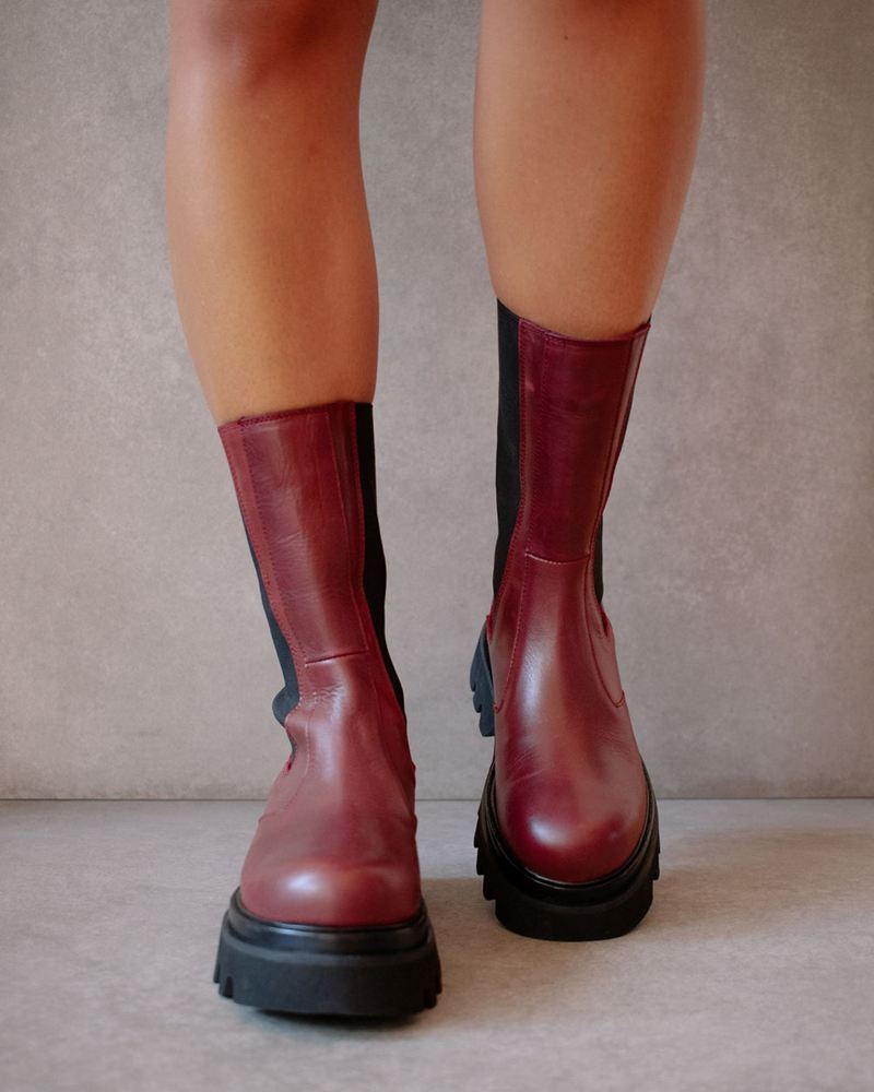 Burgundy Alohas All Rounder Leather Women's Chelsea Boots | YRISG5274