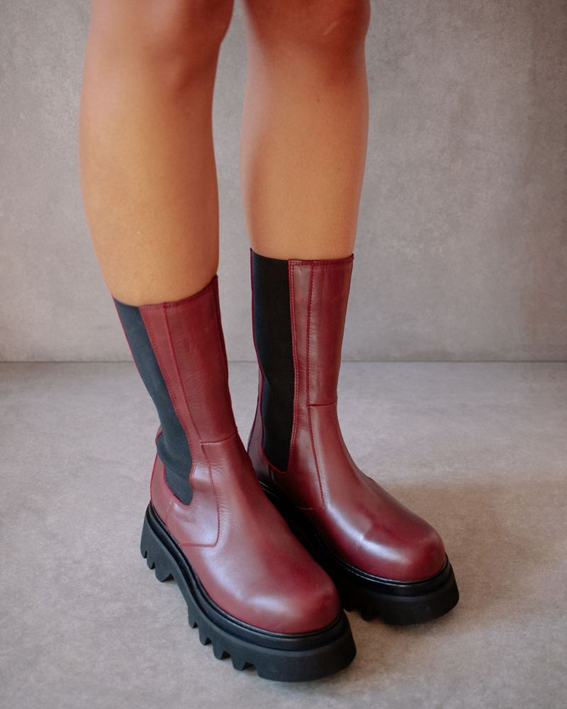 Burgundy Alohas All Rounder Leather Women's Chelsea Boots | YRISG5274