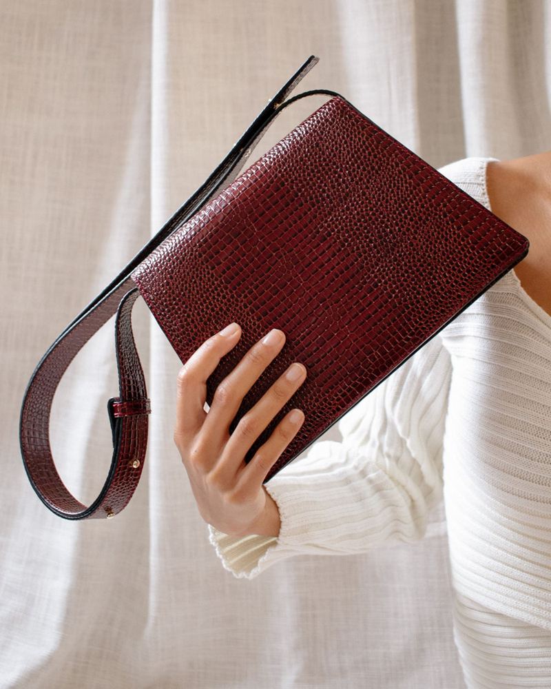 Burgundy Alohas Meridiem Mahogany Croco Women's Bags | ATXYI6489