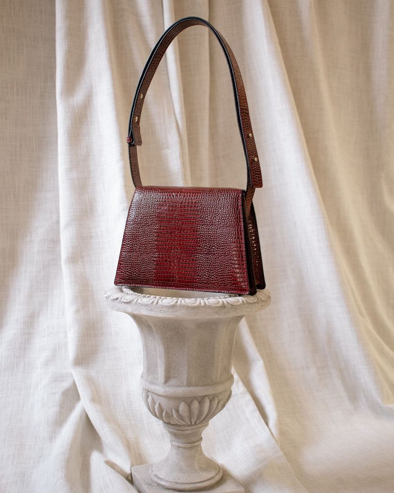 Burgundy Alohas Meridiem Mahogany Croco Women's Bags | ATXYI6489