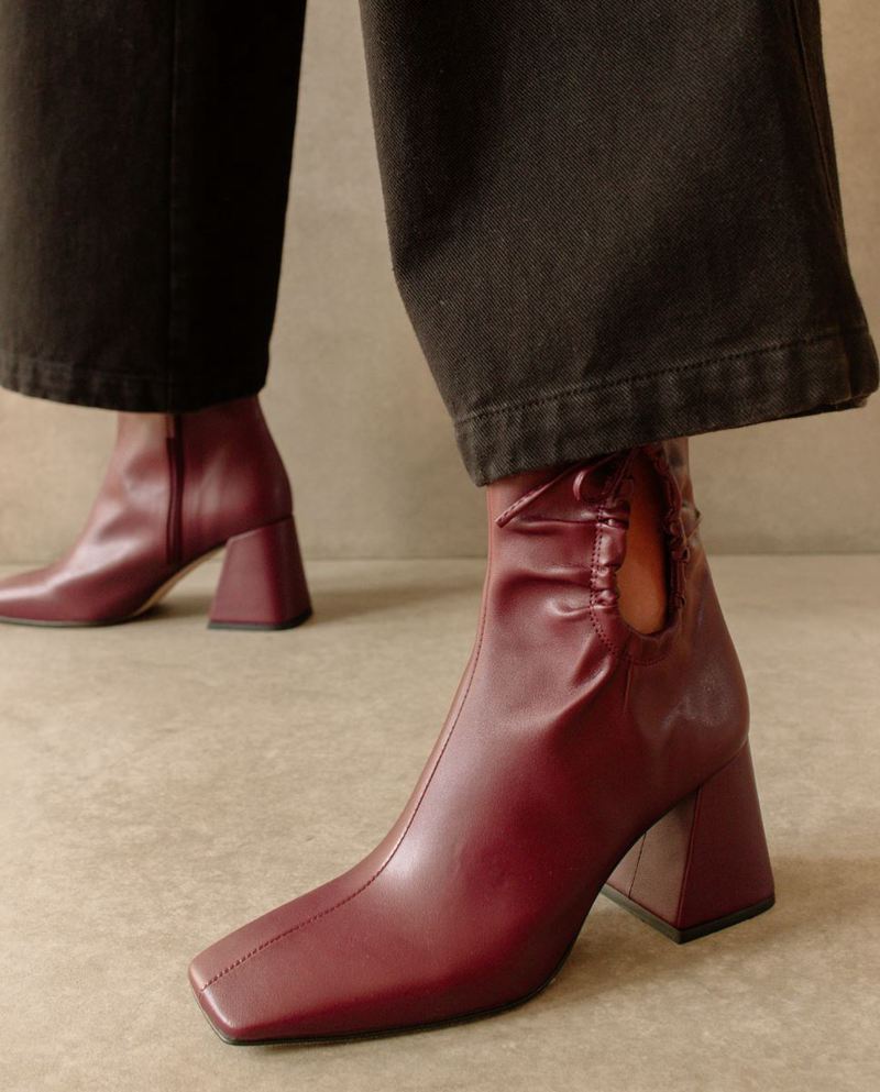 Burgundy Alohas Pigment Vegan Leather Women's Ankle Boots | YMJLC2573