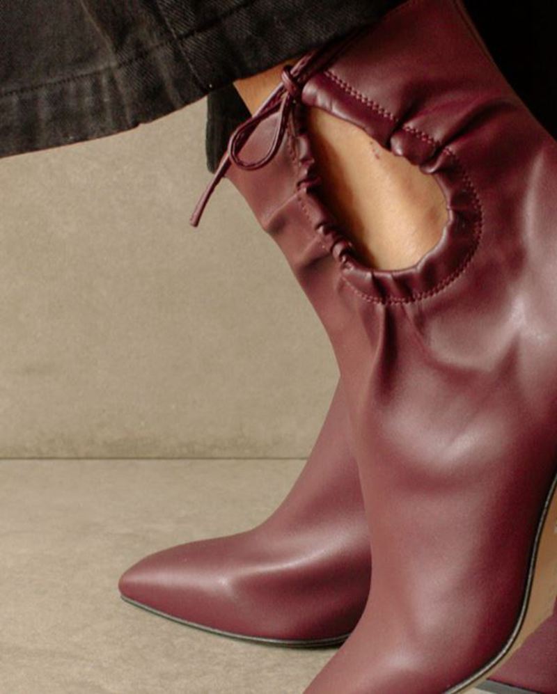 Burgundy Alohas Pigment Vegan Leather Women's Ankle Boots | YMJLC2573