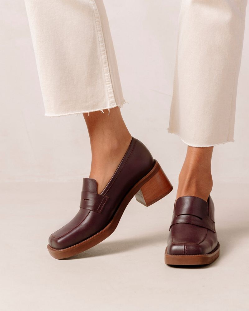 Burgundy Alohas Roxanne Leather Women's Loafers | FUVCH0879