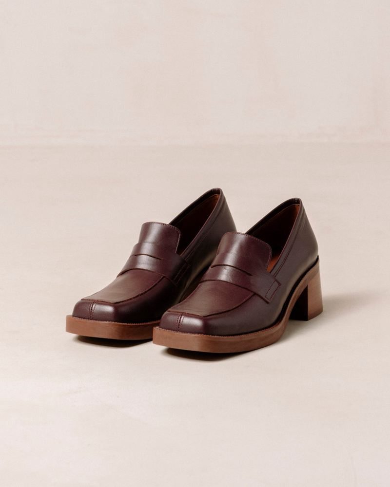 Burgundy Alohas Roxanne Leather Women's Loafers | FUVCH0879