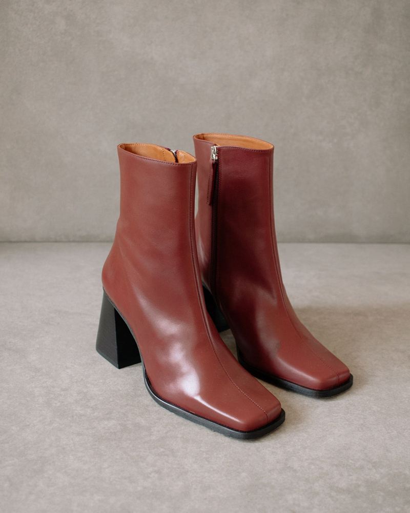 Burgundy Alohas South Leather Women's Ankle Boots | LVSQT2483