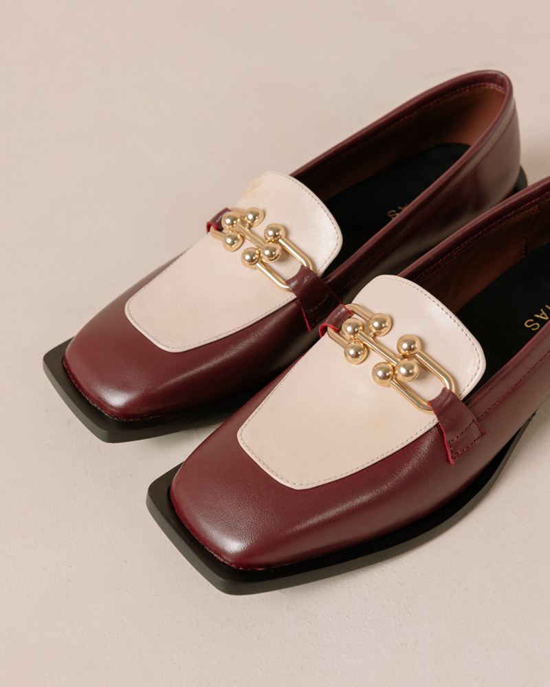 Burgundy/Cream Alohas Spotlight Leather Women's Mules | AVJTF2783