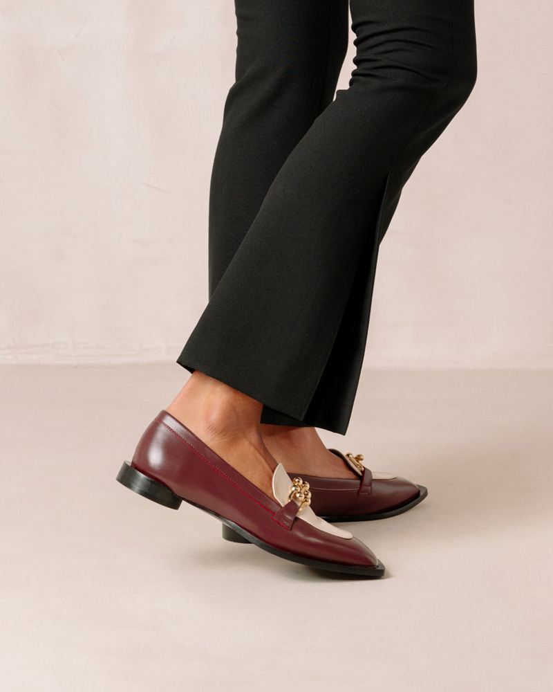 Burgundy/Cream Alohas Spotlight Leather Women's Mules | AVJTF2783