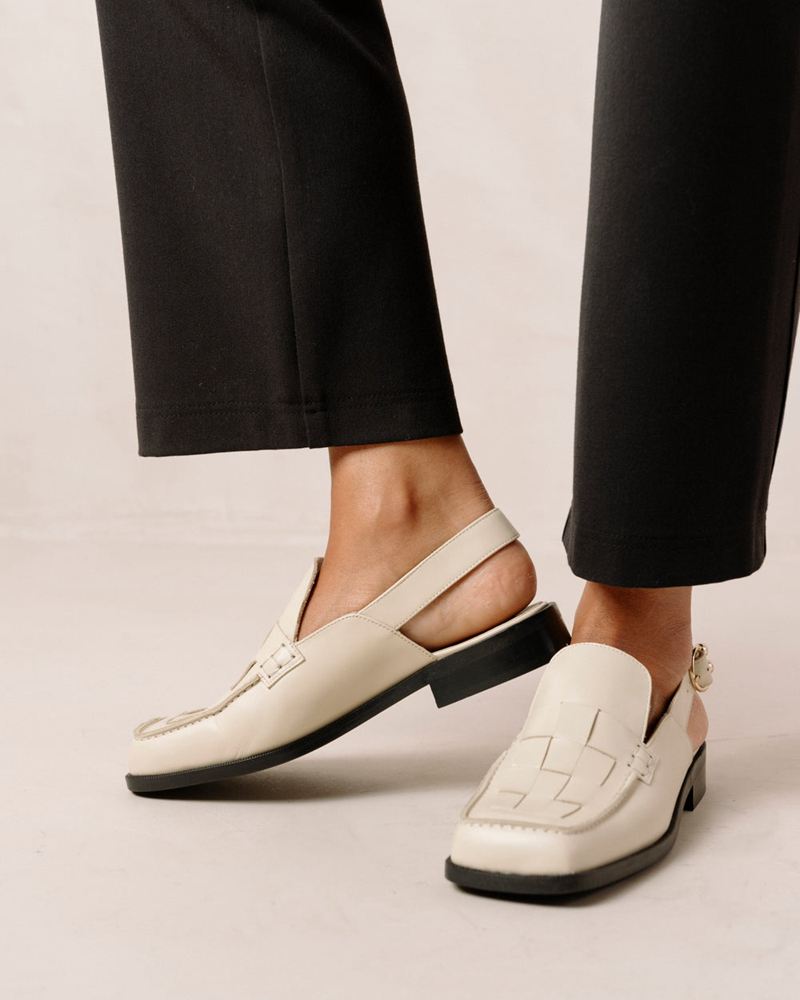 Cream Alohas Abe Braided Leather Women's Loafers | UILYB9678