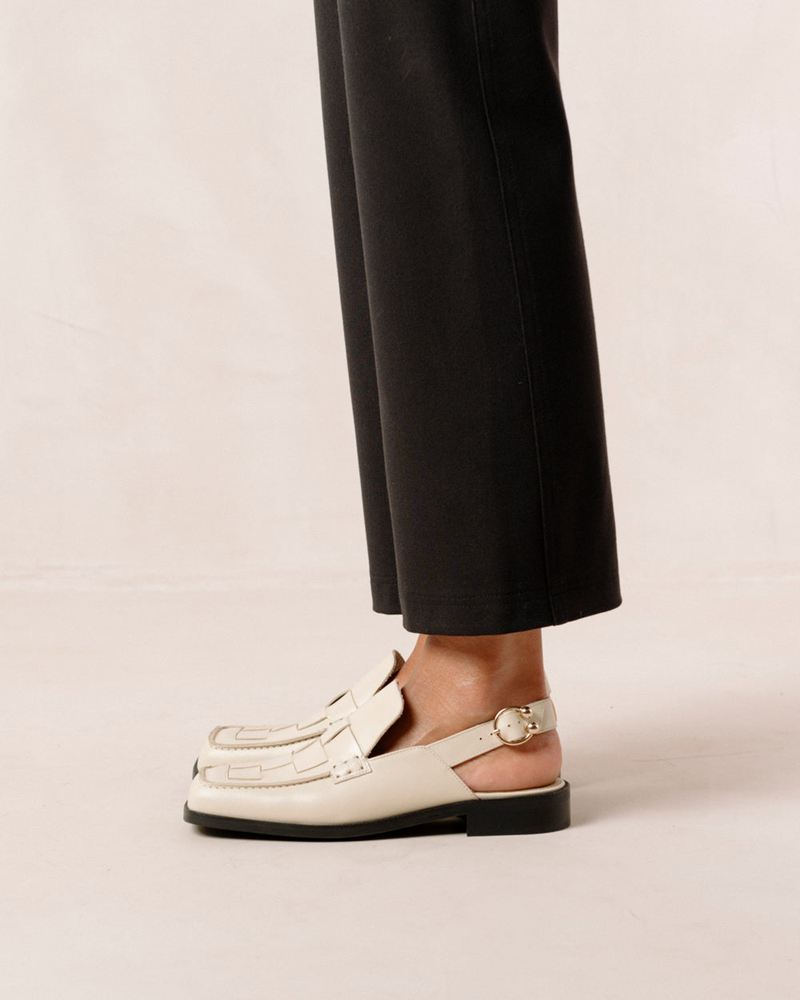 Cream Alohas Abe Braided Leather Women's Loafers | UILYB9678