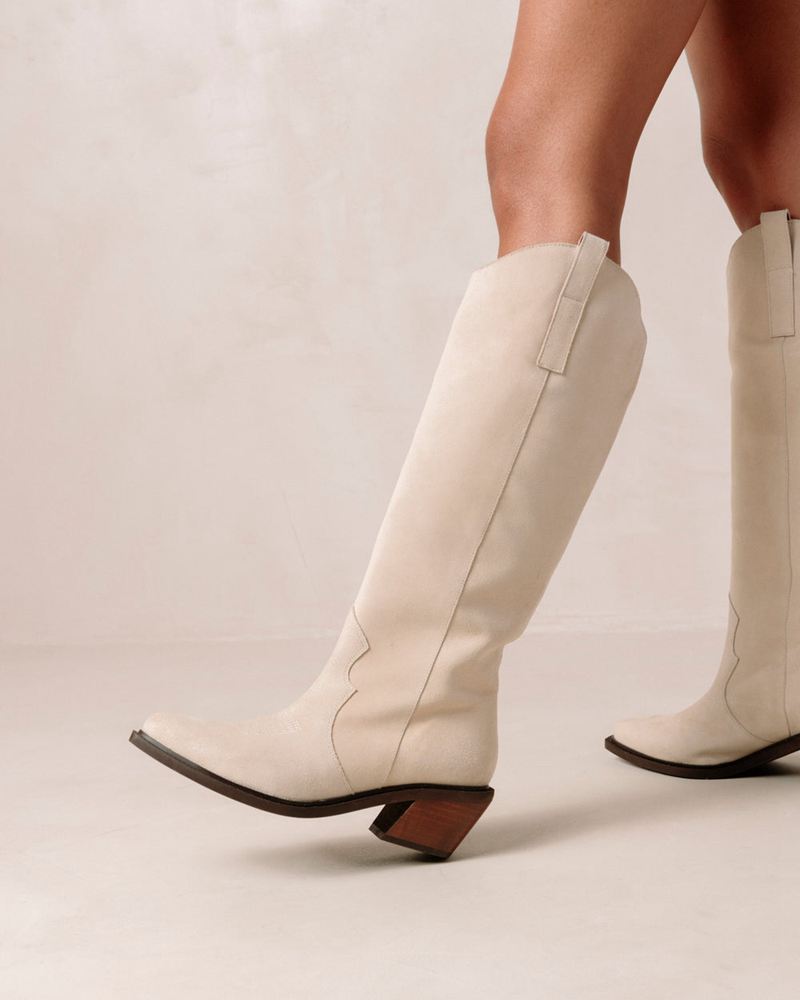 Cream Alohas Mount Leather Women's Cowboy Boots | CKTRM1076