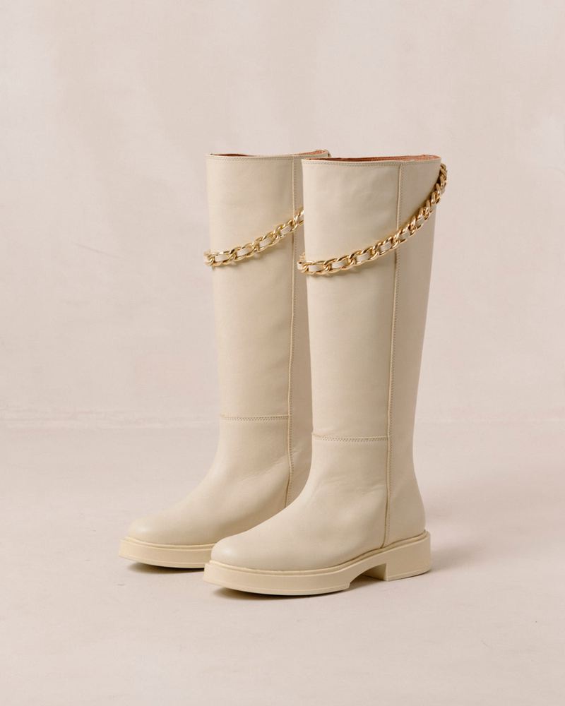 Cream Alohas Pier Leather Women's Knee-High Boots | ANXMC6475