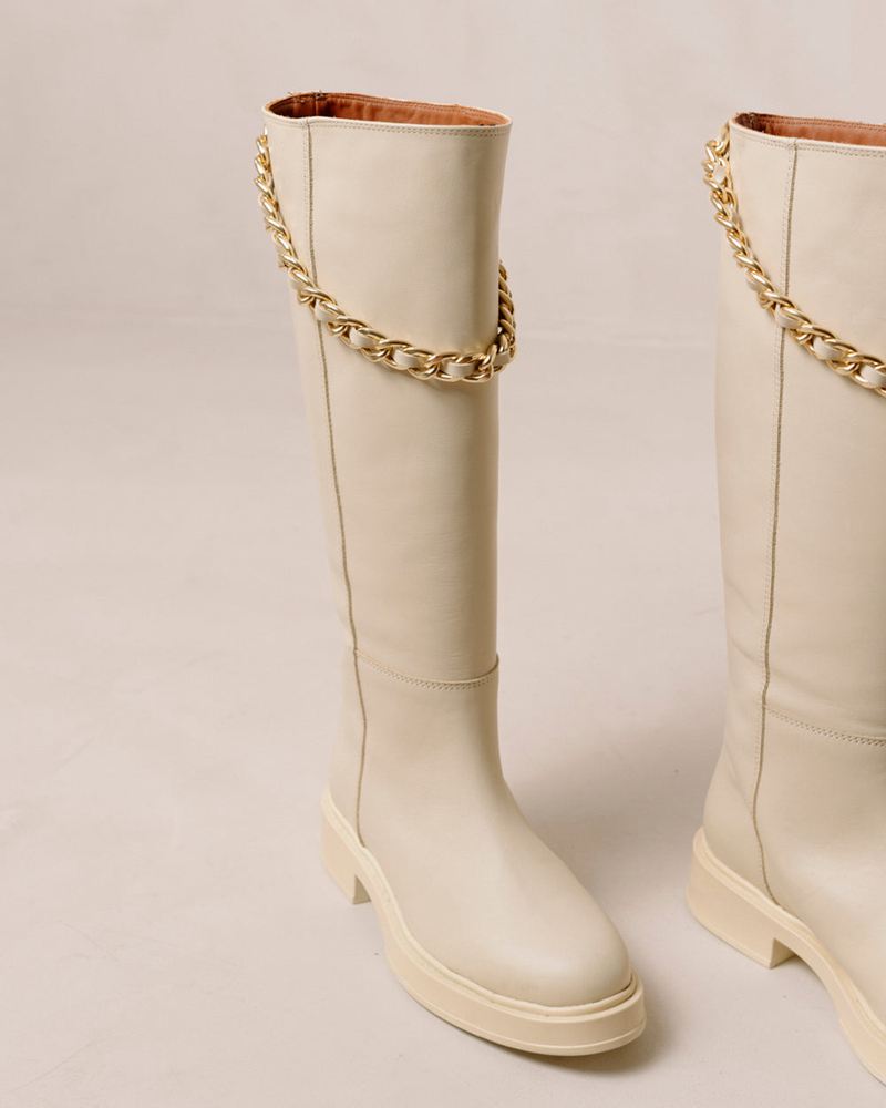 Cream Alohas Pier Leather Women's Knee-High Boots | ANXMC6475