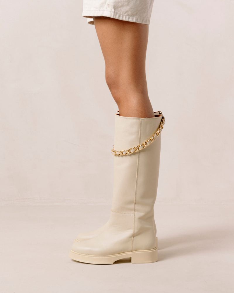 Cream Alohas Pier Leather Women's Knee-High Boots | ANXMC6475