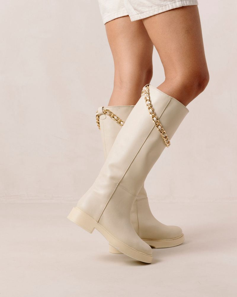 Cream Alohas Pier Leather Women's Knee-High Boots | ANXMC6475