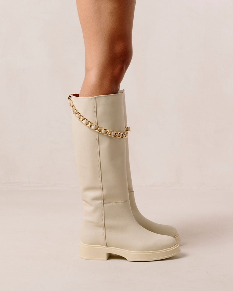 Cream Alohas Pier Leather Women's Knee-High Boots | ANXMC6475