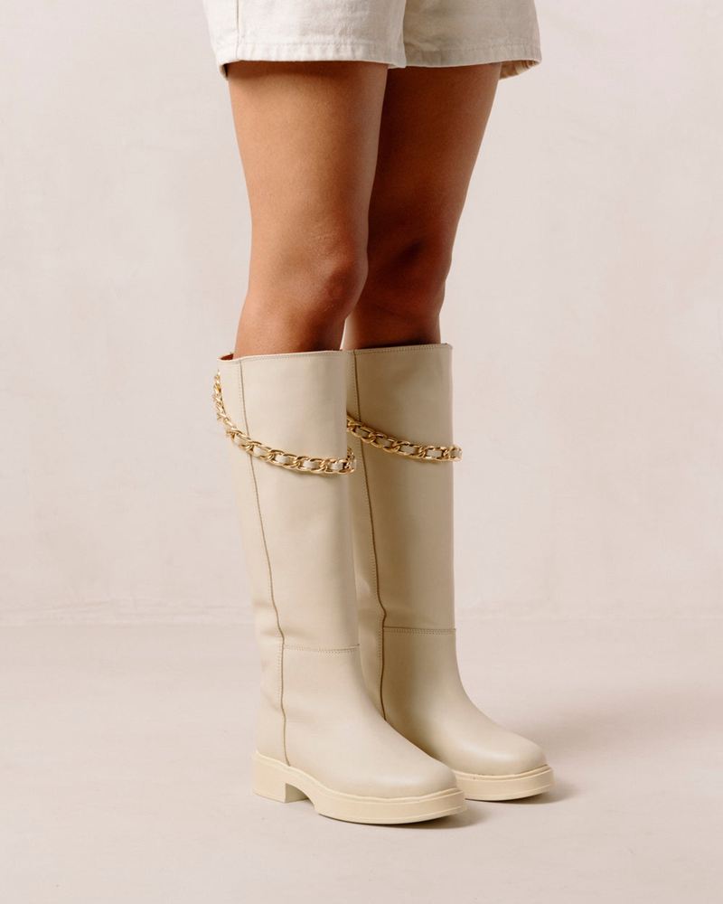 Cream Alohas Pier Leather Women's Knee-High Boots | ANXMC6475