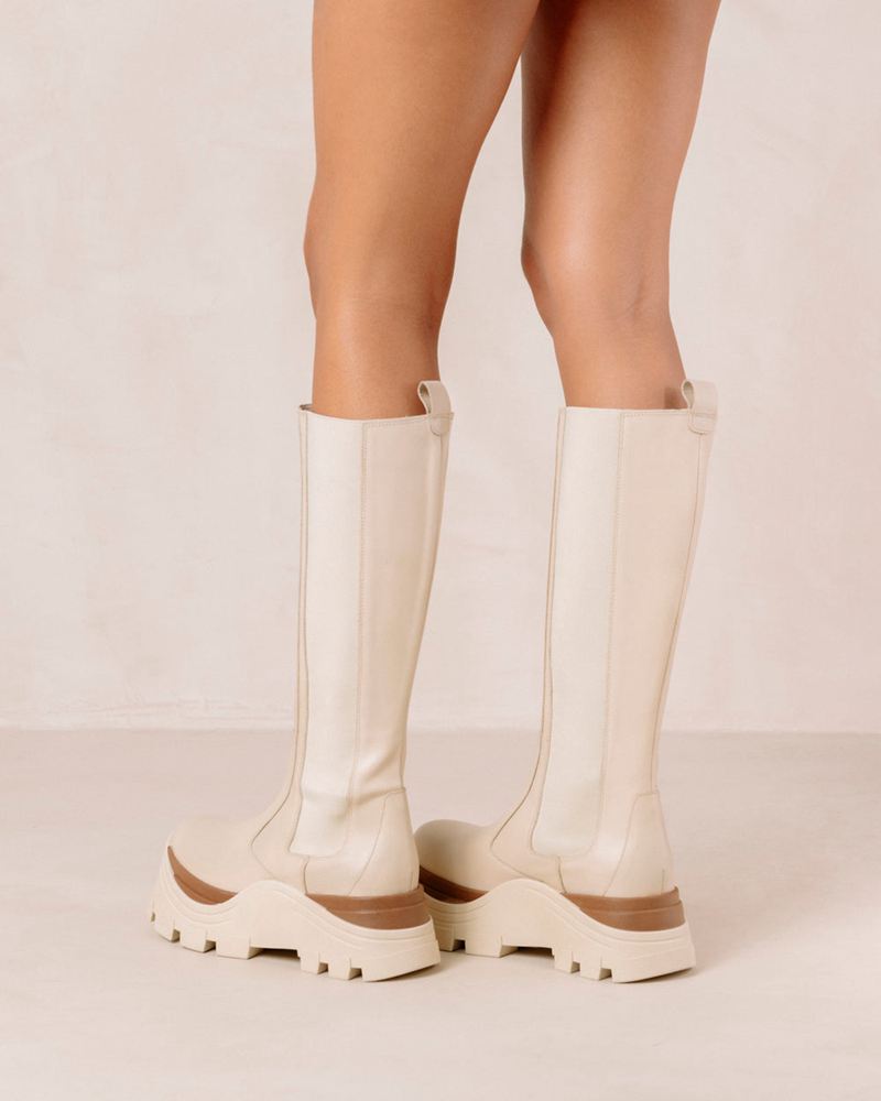 Cream Alohas Roxie Marcona Leather Women's Knee-High Boots | PNJTB5796