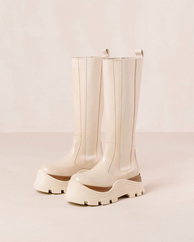 Cream Alohas Roxie Marcona Leather Women's Knee-High Boots | PNJTB5796