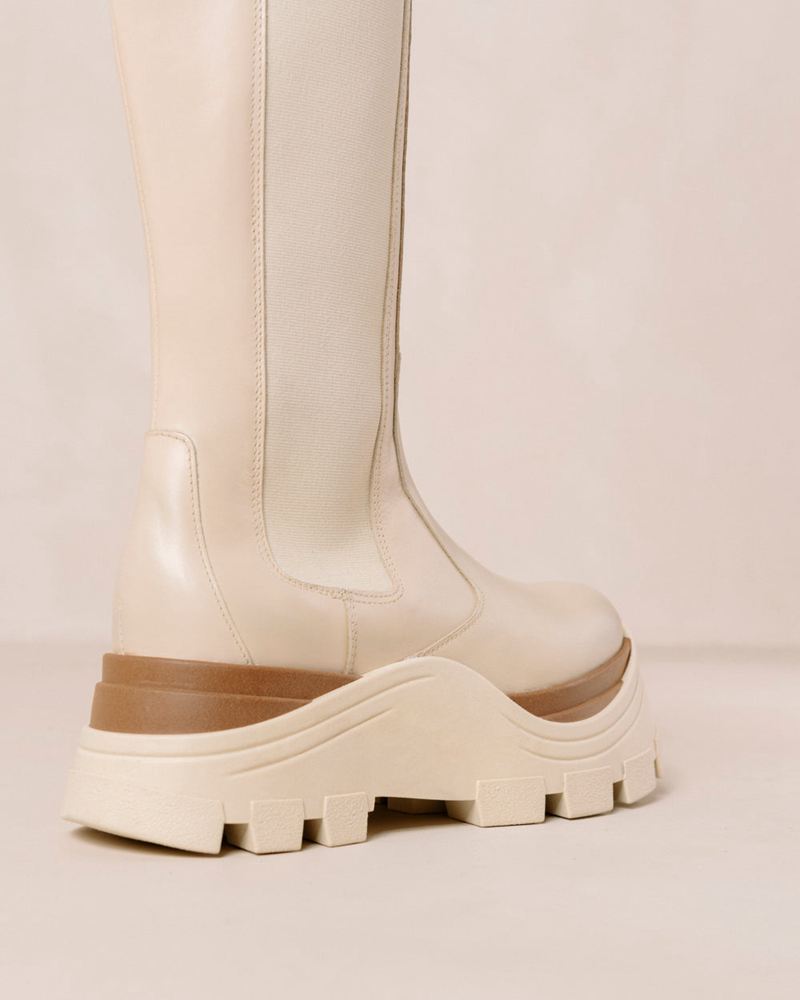 Cream Alohas Roxie Marcona Leather Women's Knee-High Boots | PNJTB5796