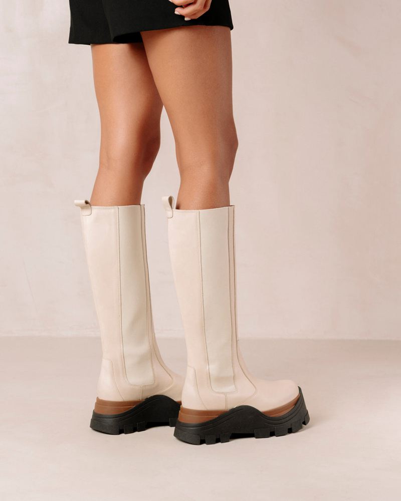 Cream Alohas Roxie Nutty Leather Women's Knee-High Boots | JABDH6523