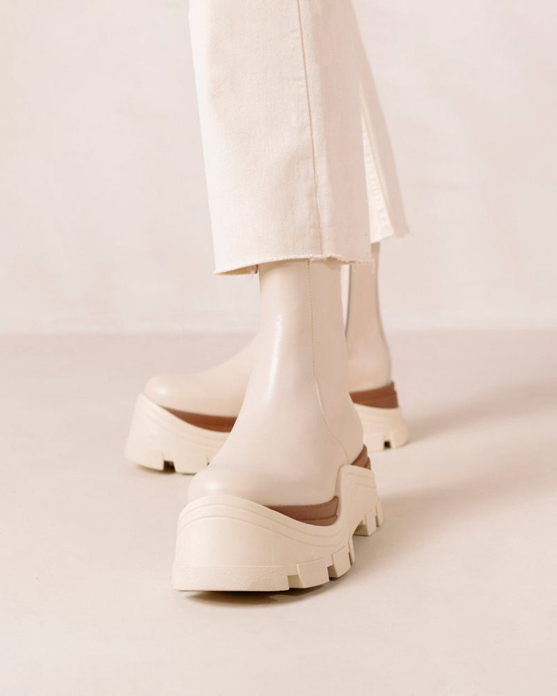 Cream Alohas Sapphire Marcona Leather Women's Ankle Boots | LESVD1392