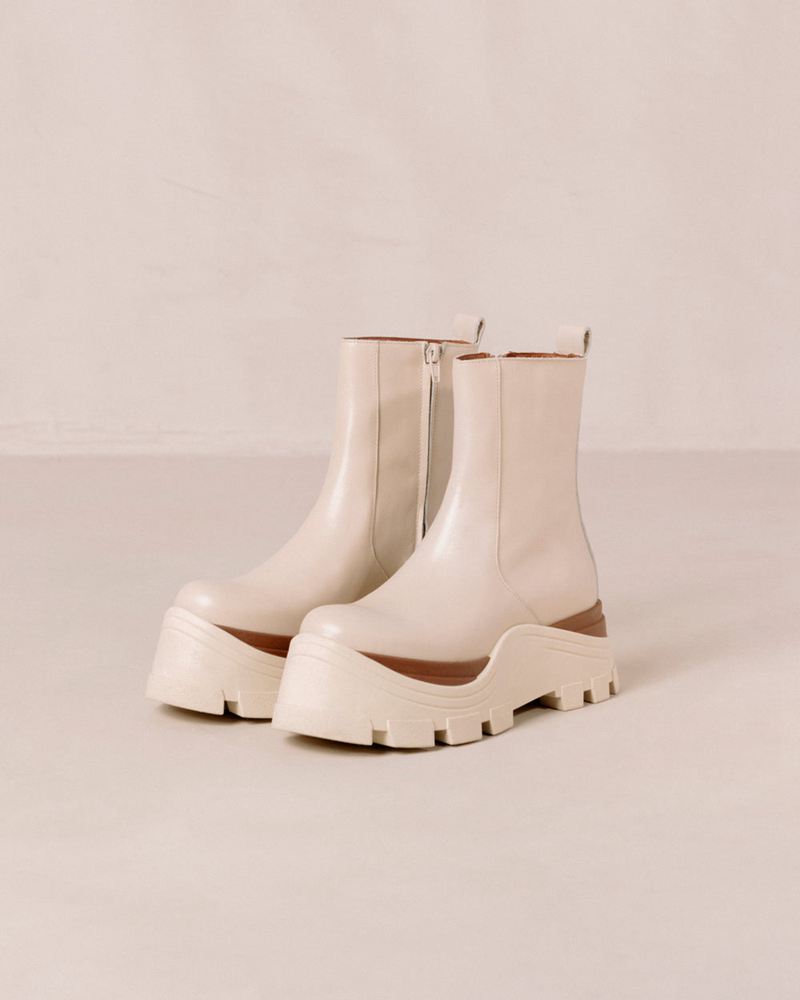 Cream Alohas Sapphire Marcona Leather Women's Ankle Boots | LESVD1392