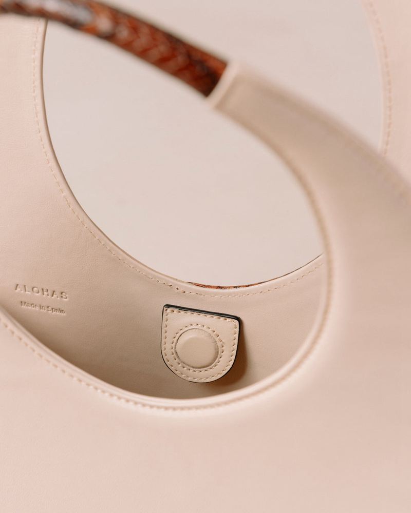 Cream/Beige Alohas The O Venti Indo Leather Women's Bags | XASRU7364