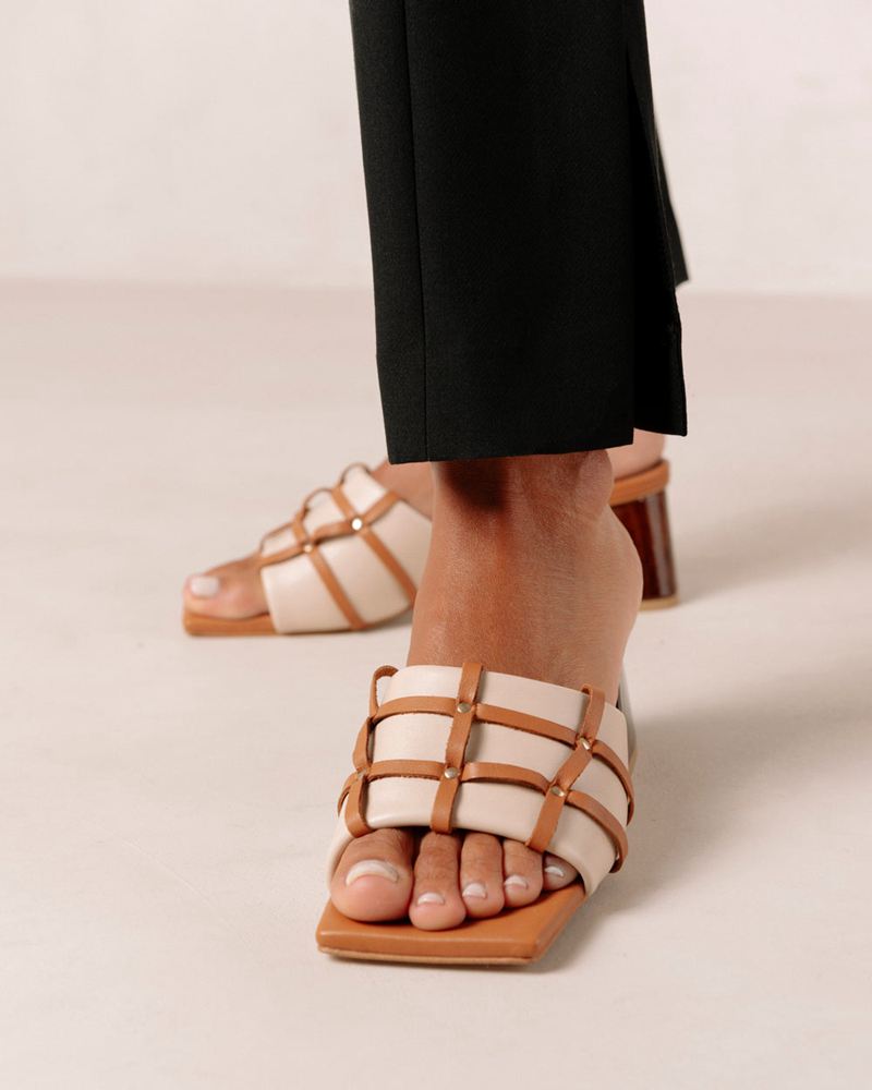 Cream/Brown Alohas Diorite Leather Women's Sandals | DWJKC1635