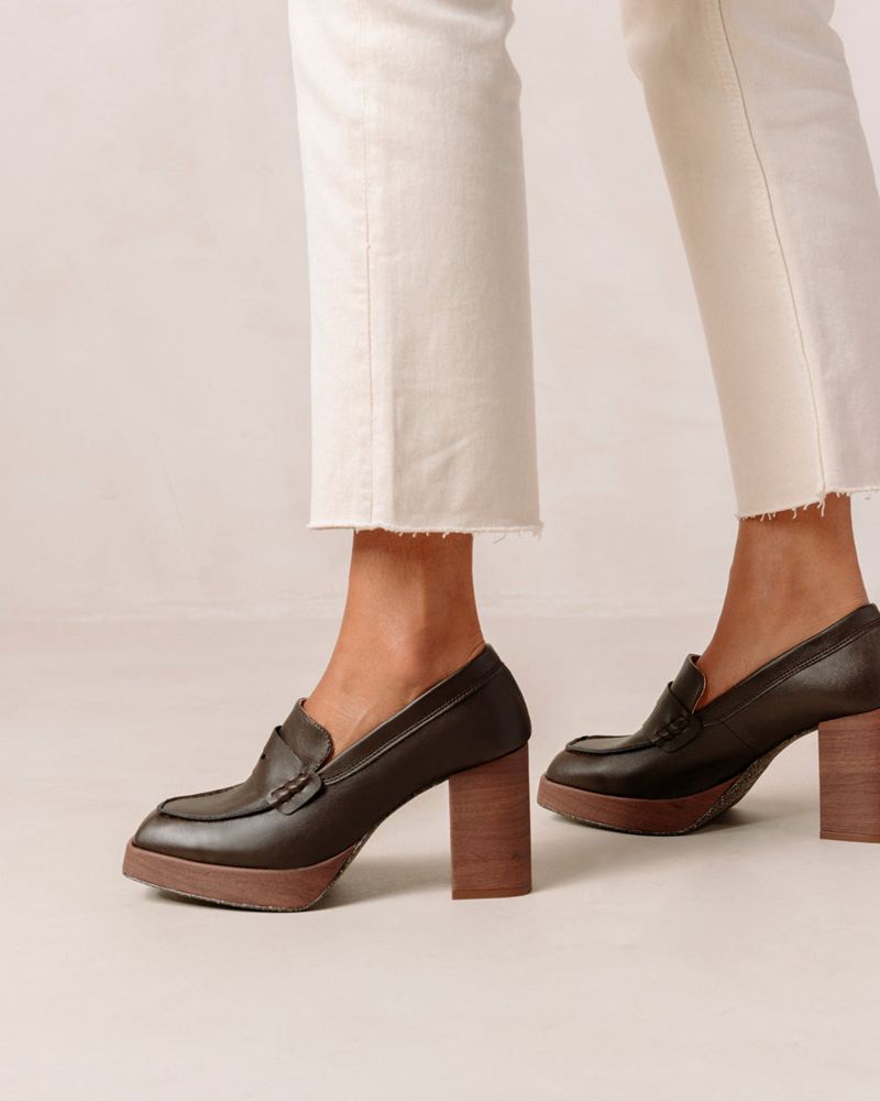 Dark Brown Alohas Busy Vegan Leather Women's Loafers | BZEXT0659