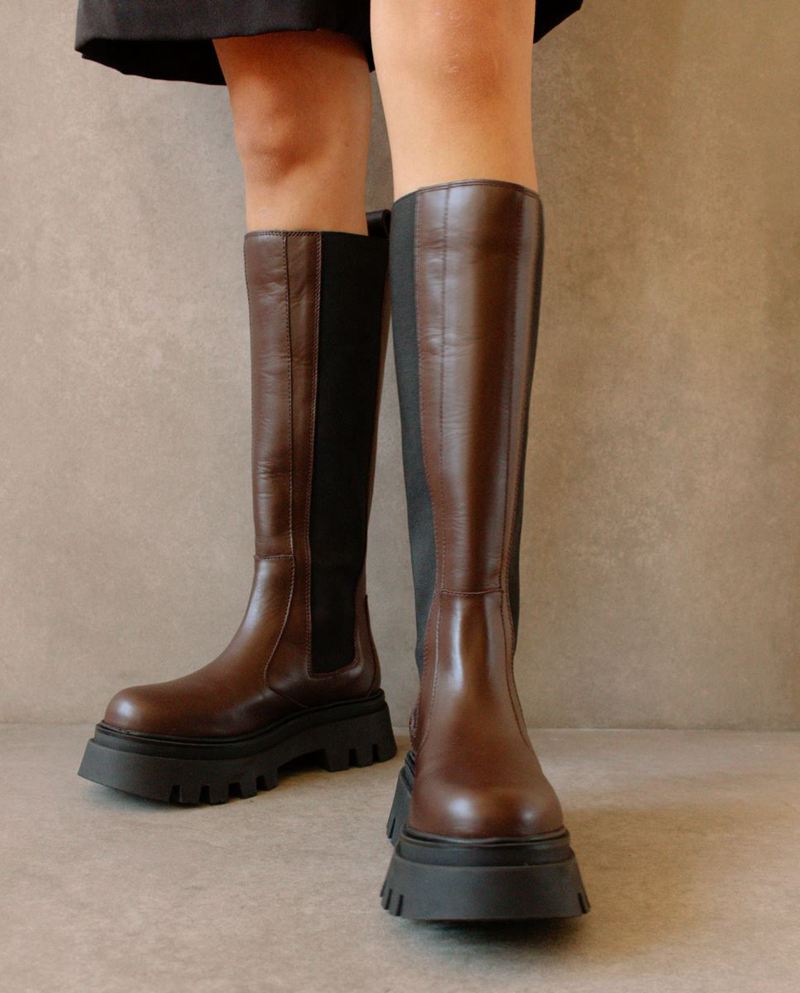 Dark Brown Alohas Go Getter Leather Women's Riding Boots | SKXOT1285