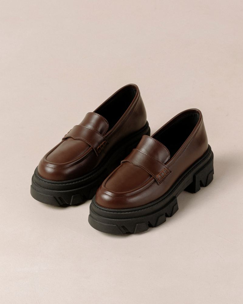 Dark Brown Alohas Trailblazer Leather Women's Loafers | MOGEI1502