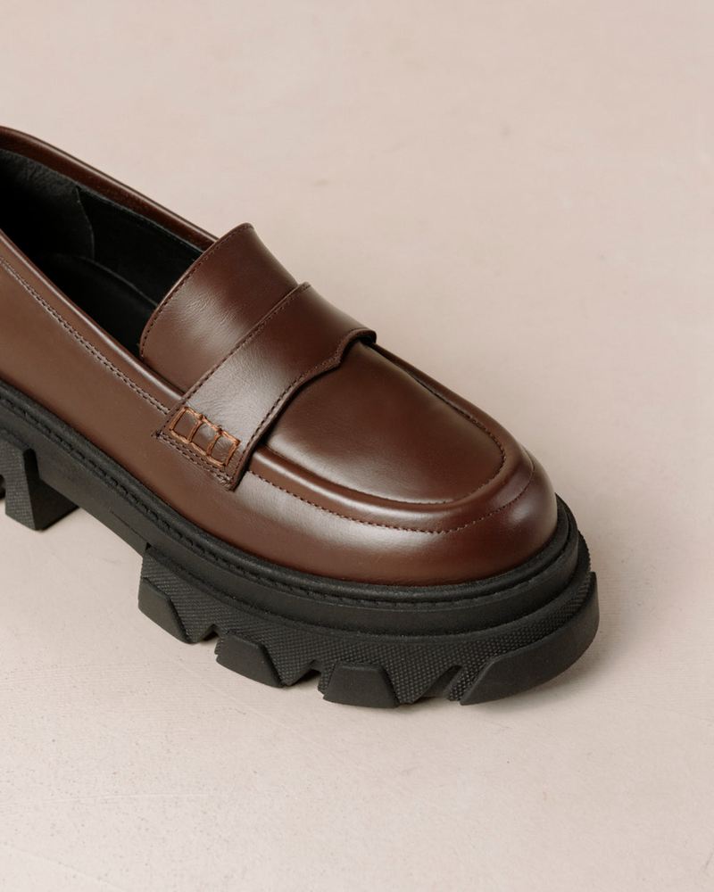 Dark Brown Alohas Trailblazer Leather Women's Loafers | MOGEI1502