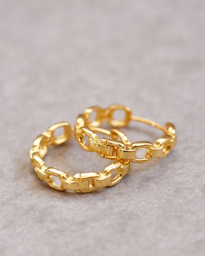 Gold Alohas Chain Hoop Women's Earrings | GQIRO9041