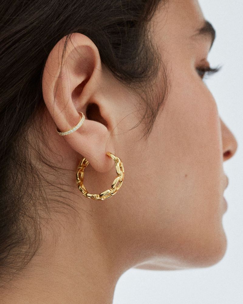 Gold Alohas Chain Hoop Women's Earrings | GQIRO9041