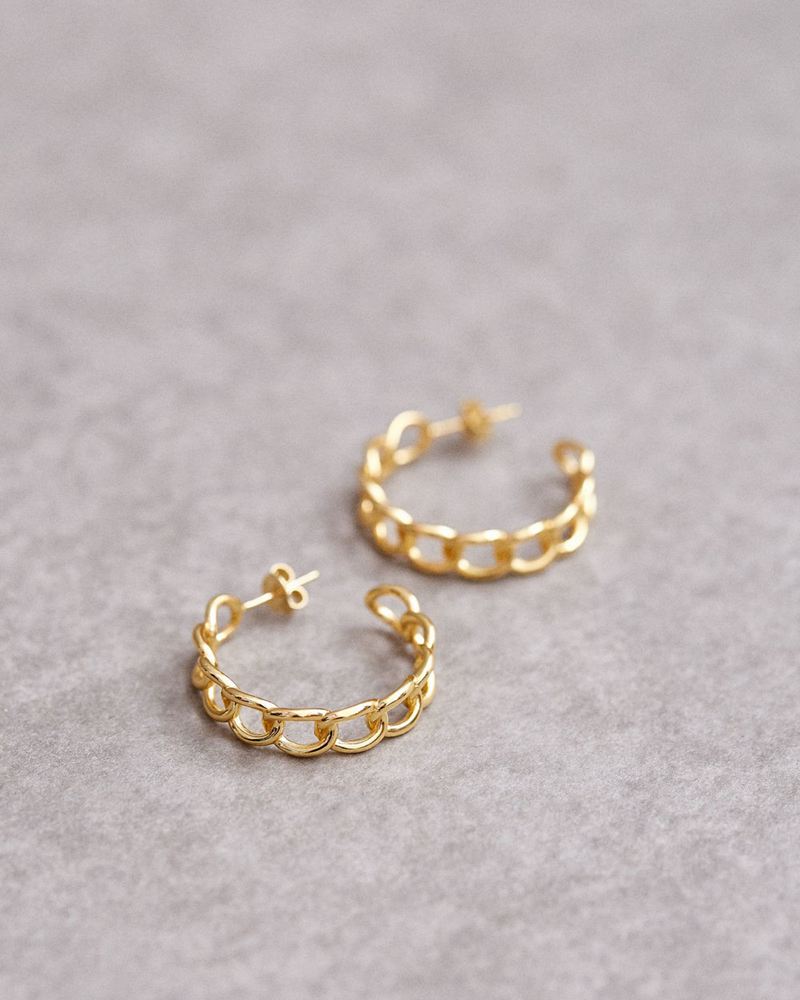 Gold Alohas Chain Large Hoop Women's Earrings | XDFIJ1843