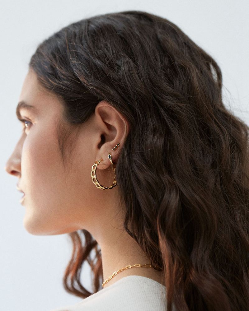 Gold Alohas Chain Large Hoop Women's Earrings | XDFIJ1843