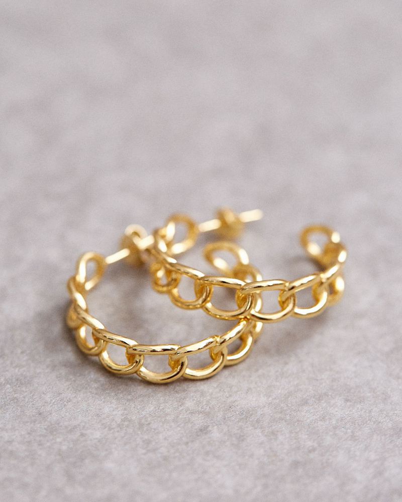 Gold Alohas Chain Large Hoop Women's Earrings | XDFIJ1843