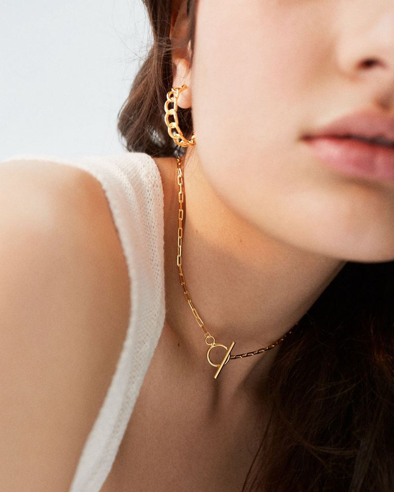 Gold Alohas Chain Large Hoop Women's Earrings | XDFIJ1843