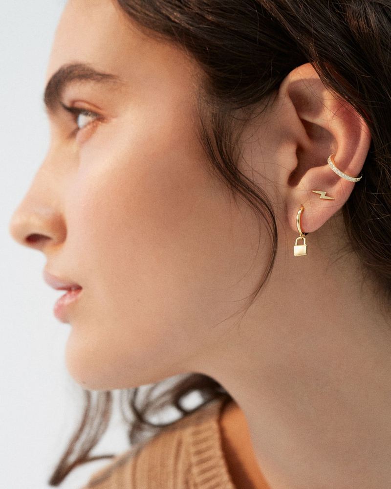 Gold Alohas Lock Women's Earrings | NWQVO1654