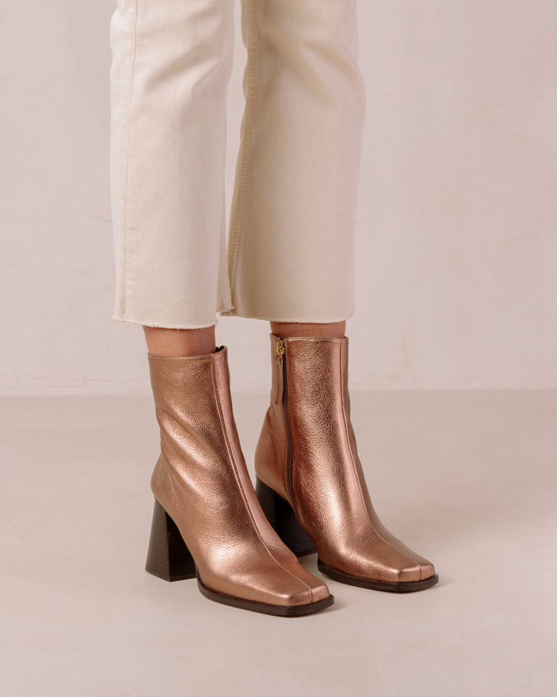 Gold Alohas South Leather Women's Ankle Boots | RSXNA2594