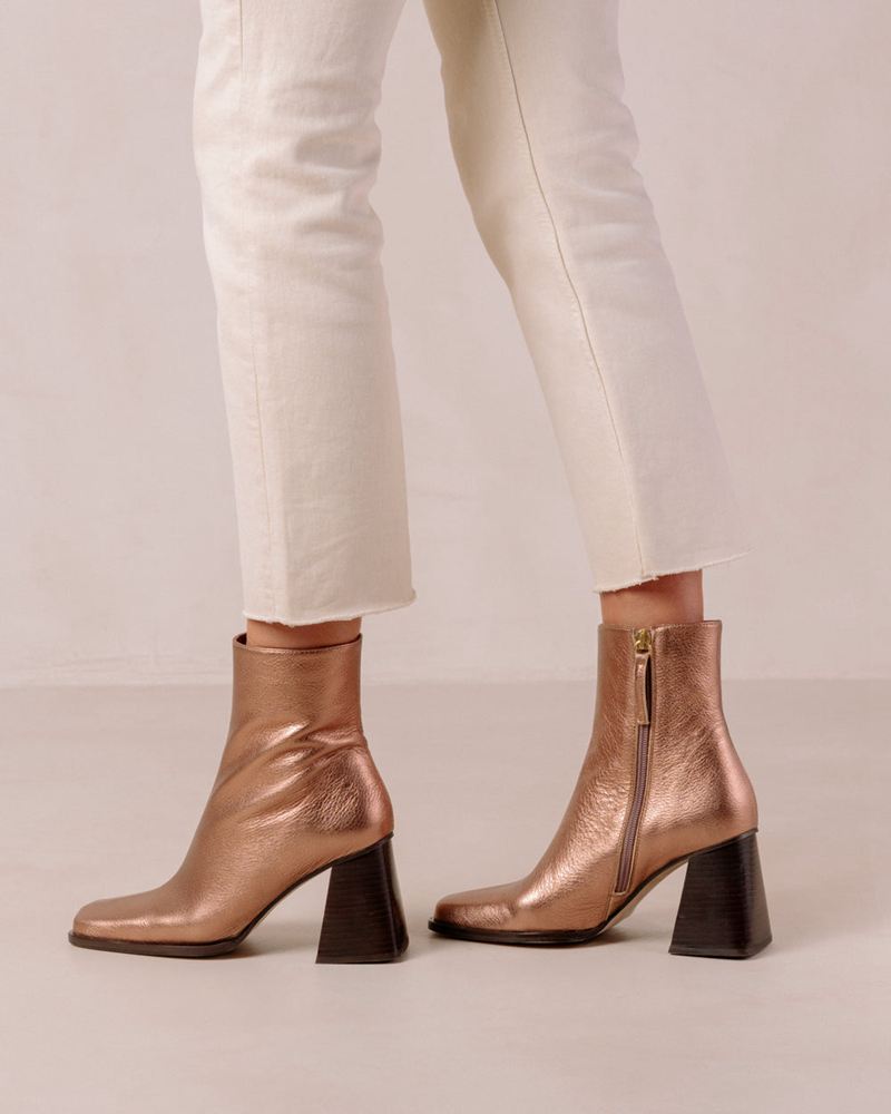 Gold Alohas South Leather Women's Ankle Boots | RSXNA2594