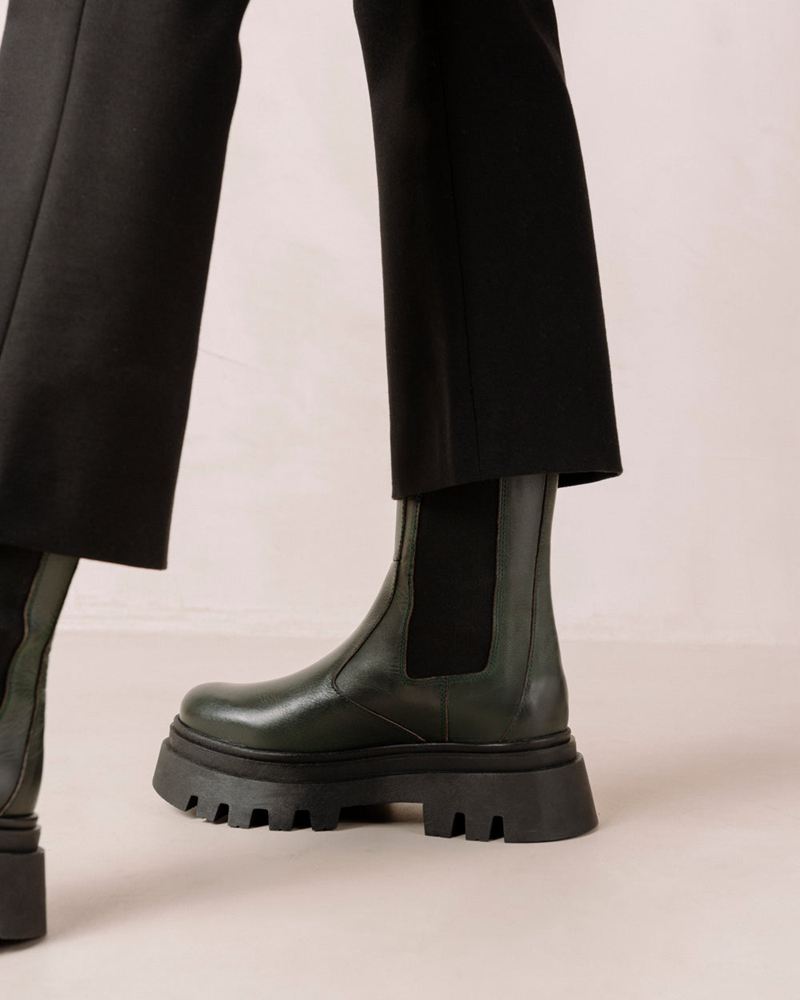 Green Alohas All Rounder Leather Women's Chelsea Boots | PVRBH0324