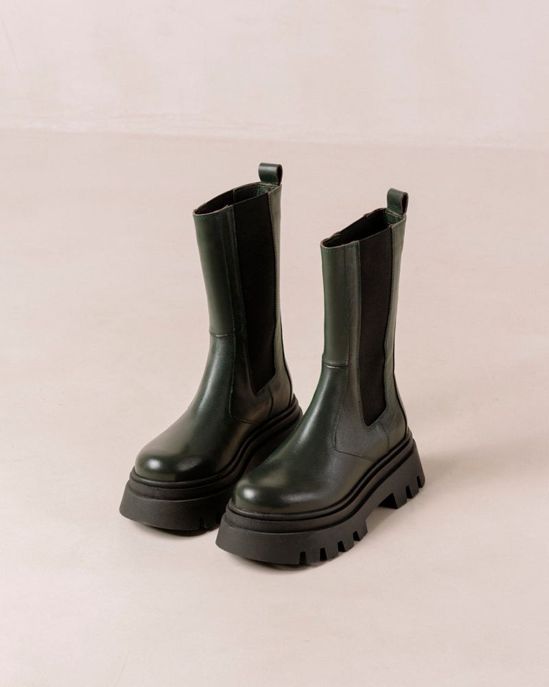 Green Alohas All Rounder Leather Women's Chelsea Boots | PVRBH0324