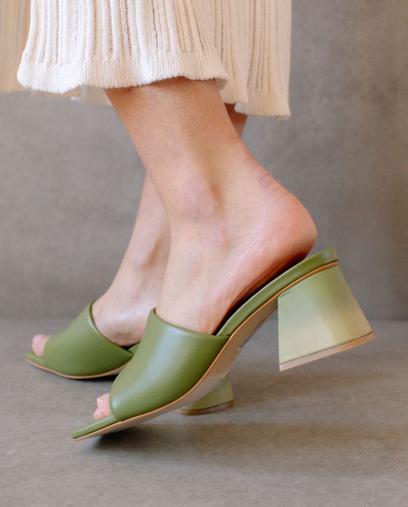 Green Alohas Brushed Degradé Leather Women's Heels | JZTMA3284