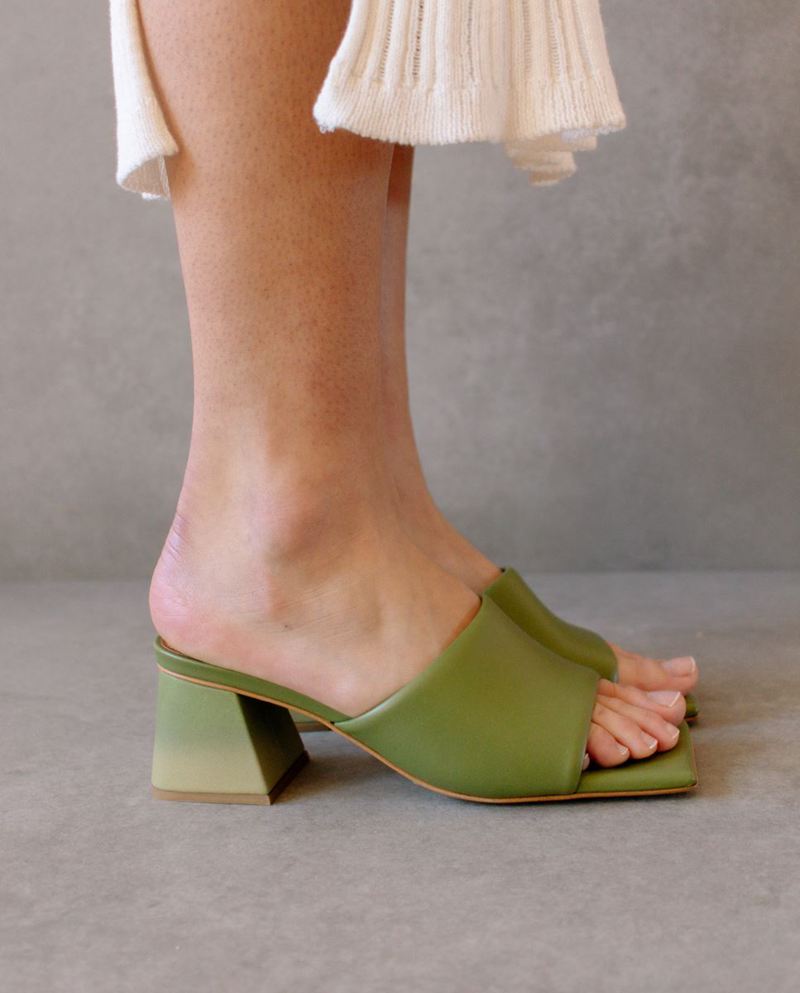 Green Alohas Brushed Degradé Leather Women's Heels | JZTMA3284