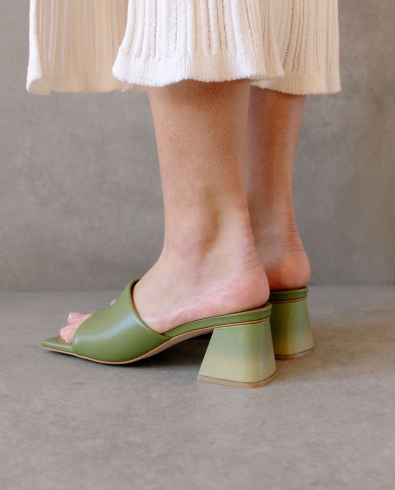 Green Alohas Brushed Degradé Leather Women's Heels | JZTMA3284