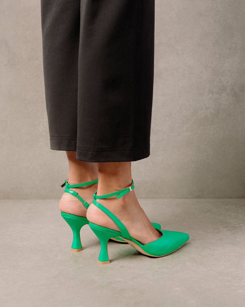 Green Alohas Cinderella Leather Women's Heels | XUOKM5142