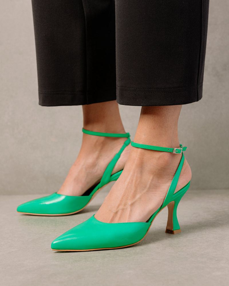 Green Alohas Cinderella Leather Women's Heels | XUOKM5142