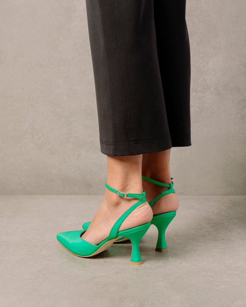 Green Alohas Cinderella Leather Women's Heels | XUOKM5142